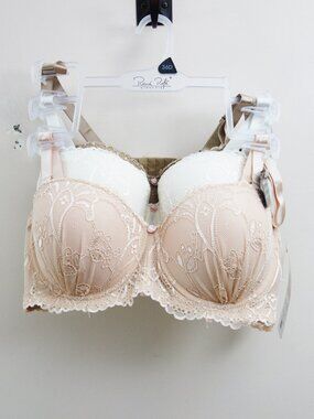 Rene Rofe 3-Pack Push up Bras Blush Pink White Tan Lace Multiway (36D) NWT!